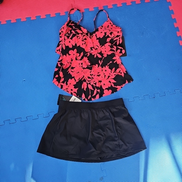 Nwt Aqua Green Women's UPF 50 Tiered Tankini And Skirt Bottom Set Size M - Picture 1 of 12
